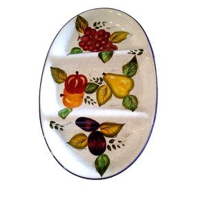 ONEIDA VINTAGE FRUIT HAND PAINTED DIVIDED PLATTER -17'' LONG, 12 WIDE